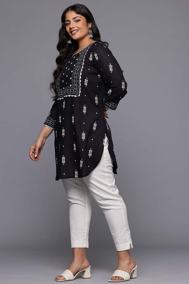 Black Printed Cotton Short Kurti (ACZ6590)