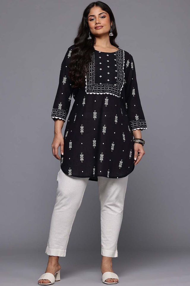 Black Printed Cotton Short Kurti (ACZ6590)