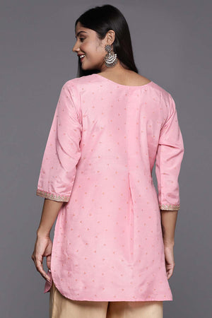Pink Sequin with Embroidered Polyester Short Kurti (ACZ6591)