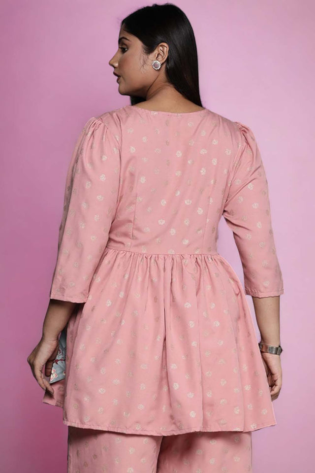 Pink Floral Printed Rayon Short Kurti (ACZ6592)