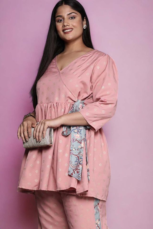 Pink Floral Printed Rayon Short Kurti (ACZ6592)