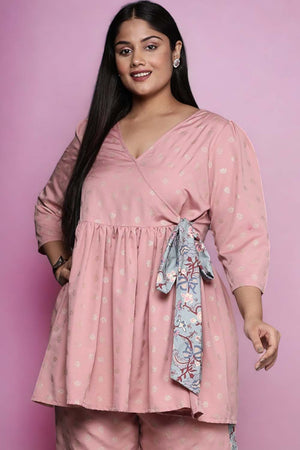 Pink Floral Printed Rayon Short Kurti (ACZ6592)