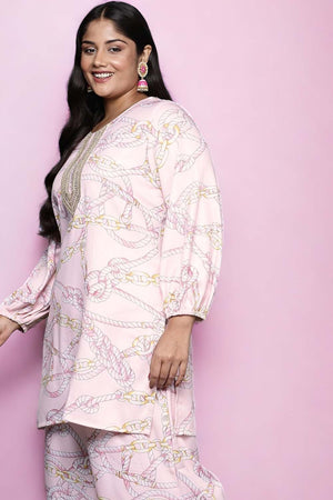 Pink Printed Crepe Short Kurti (ACZ6593)