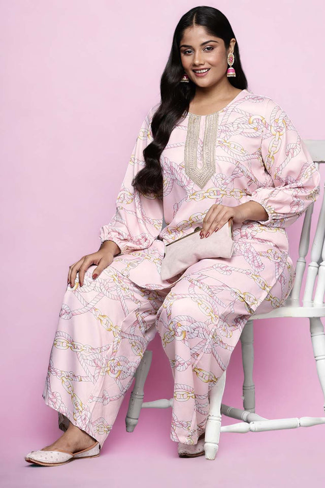 Pink Printed Crepe Short Kurti (ACZ6593)