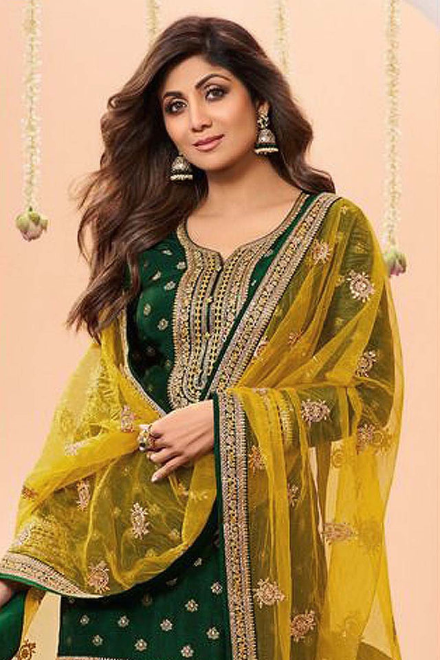 Green Embroidered Silk Patiala Suit Set