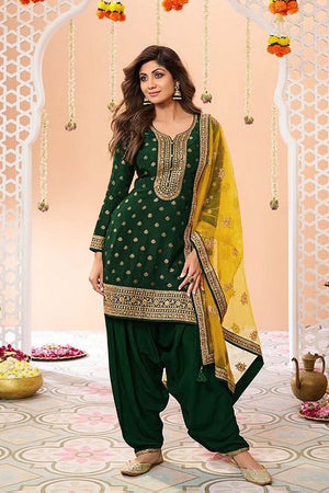 Green Embroidered Silk Patiala Suit Set