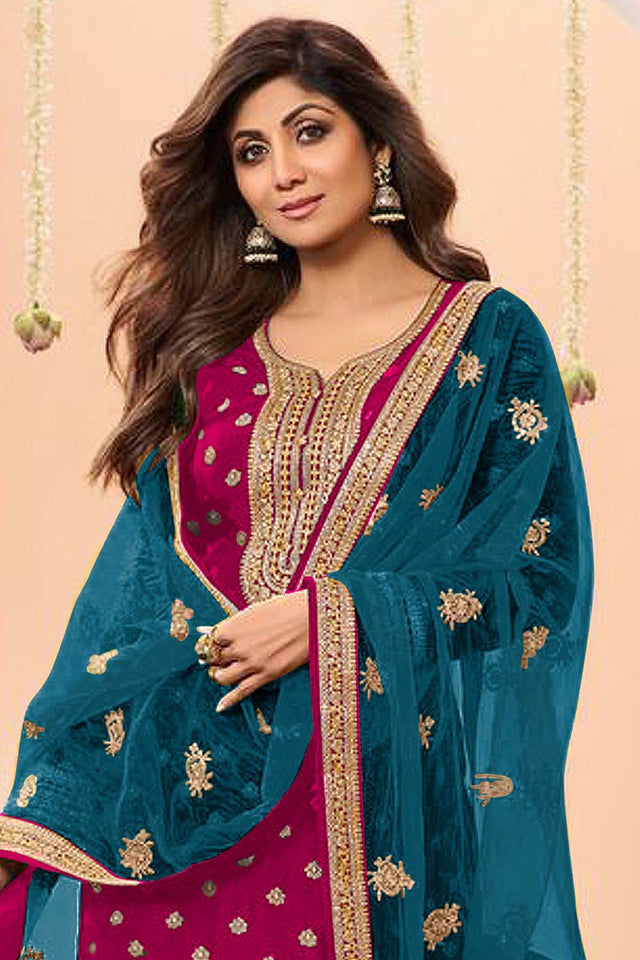 Pink Embroidered Silk Patiala Suit Set