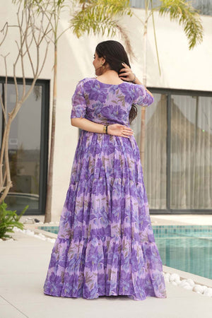 Purple Floral Printed Georgette Gown