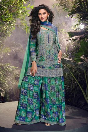 Green Zari with Sequin Chinon Palazzo Suit Set (ACZ6662)