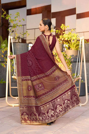 Wine Sequin with Embroidered Cotton Saree (ACZ6935)