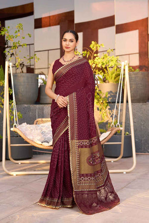 Wine Sequin with Embroidered Cotton Saree (ACZ6935)
