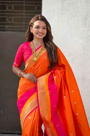 Orange Woven Paithani Silk Saree