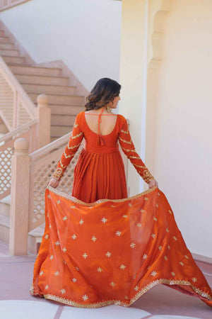Orange Sequin with Embroidered Chiffon Gown
