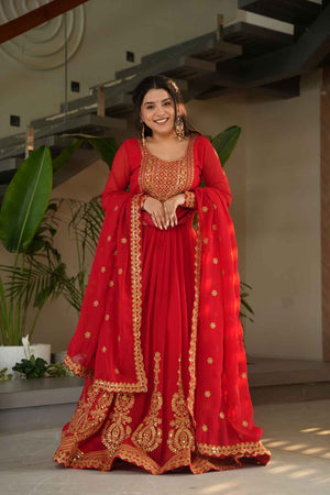 Red Sequin with Embroidered Georgette Gown