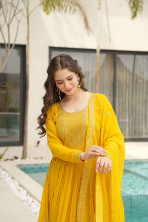 Yellow Sequin with Embroidered Georgette Gown