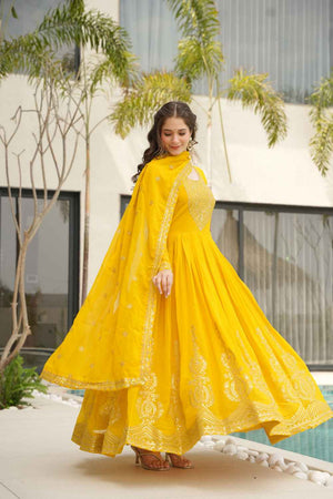 Yellow Sequin with Embroidered Georgette Gown
