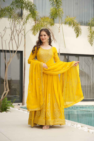 Yellow Sequin with Embroidered Georgette Gown