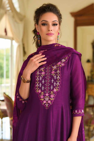 Violet Solid Silk Anarkali Suit Set (ACZ7624)
