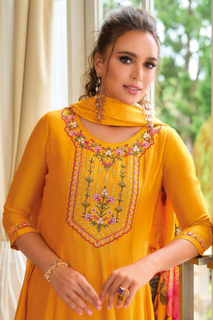Yellow Solid Silk Anarkali Suit Set (ACZ7627)