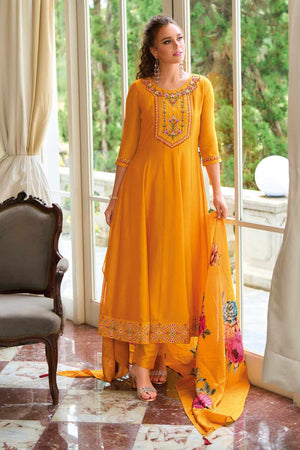 Yellow Solid Silk Anarkali Suit Set (ACZ7627)