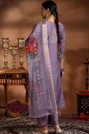 Violet Solid Viscose Straight Cut Suit Set