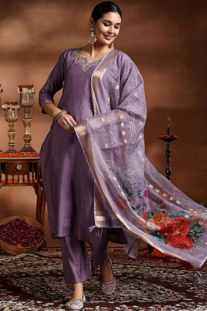 Violet Solid Viscose Straight Cut Suit Set