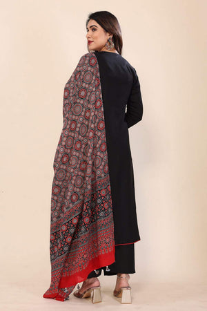 Black Solid Viscose Straight Cut Suit Set