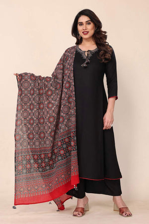 Black Solid Viscose Straight Cut Suit Set