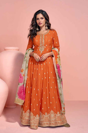 Orange Sequin with Zari Work Chinon Gown