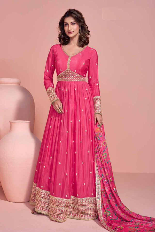 Pink Sequin with Zari Work Chinon Gown