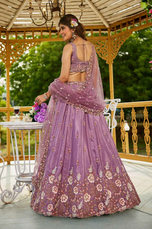 Violet Sequin with Zari Work Satin Lehenga (ACZ7780)