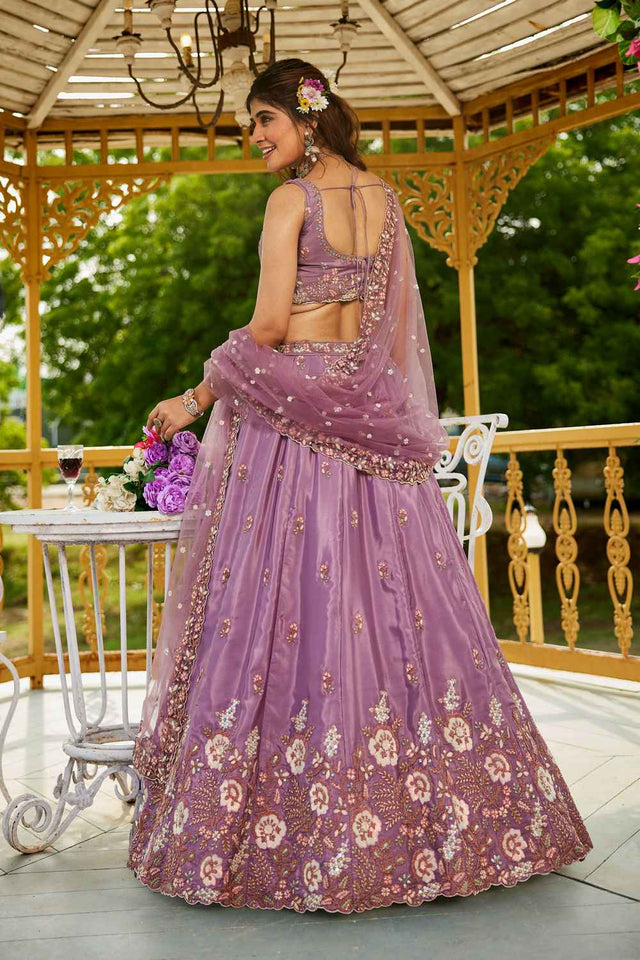 Violet Sequin with Zari Work Satin Lehenga (ACZ7780)