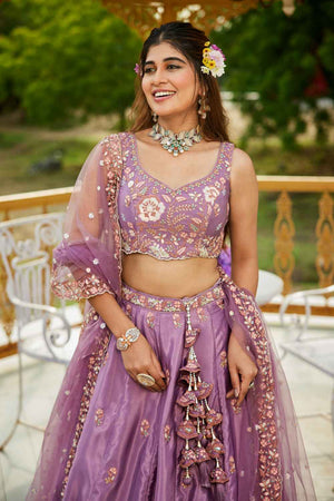Violet Sequin with Zari Work Satin Lehenga (ACZ7780)