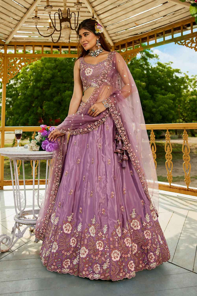 Violet Sequin with Zari Work Satin Lehenga (ACZ7780)