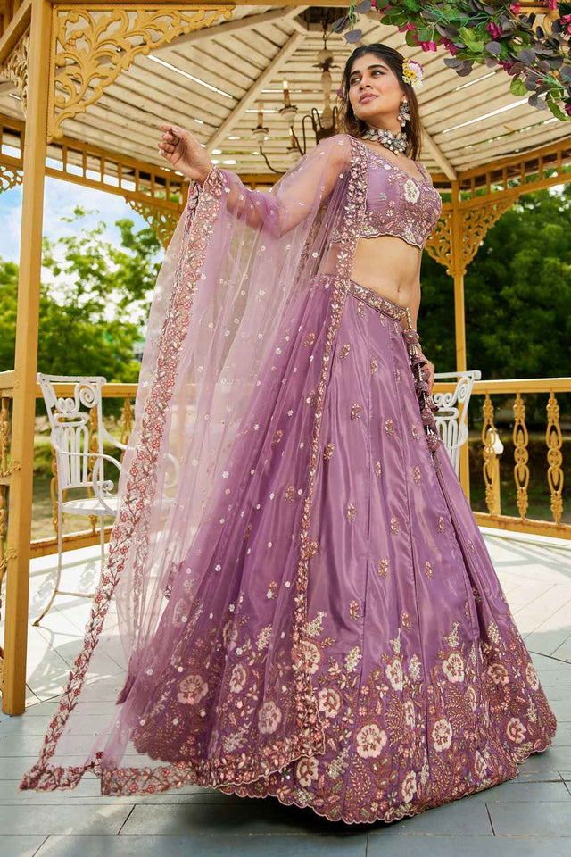 Violet Sequin with Zari Work Satin Lehenga (ACZ7780)