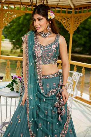 Sea Green Sequin with Zari Work Satin Lehenga (ACZ7781)