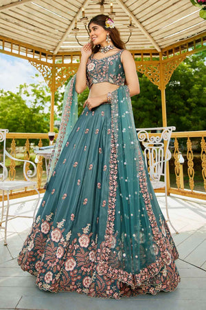 Sea Green Sequin with Zari Work Satin Lehenga (ACZ7781)
