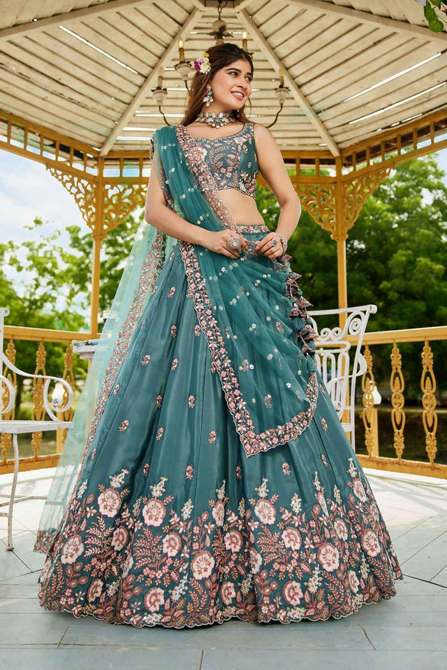 Sea Green Sequin with Zari Work Satin Lehenga (ACZ7781)