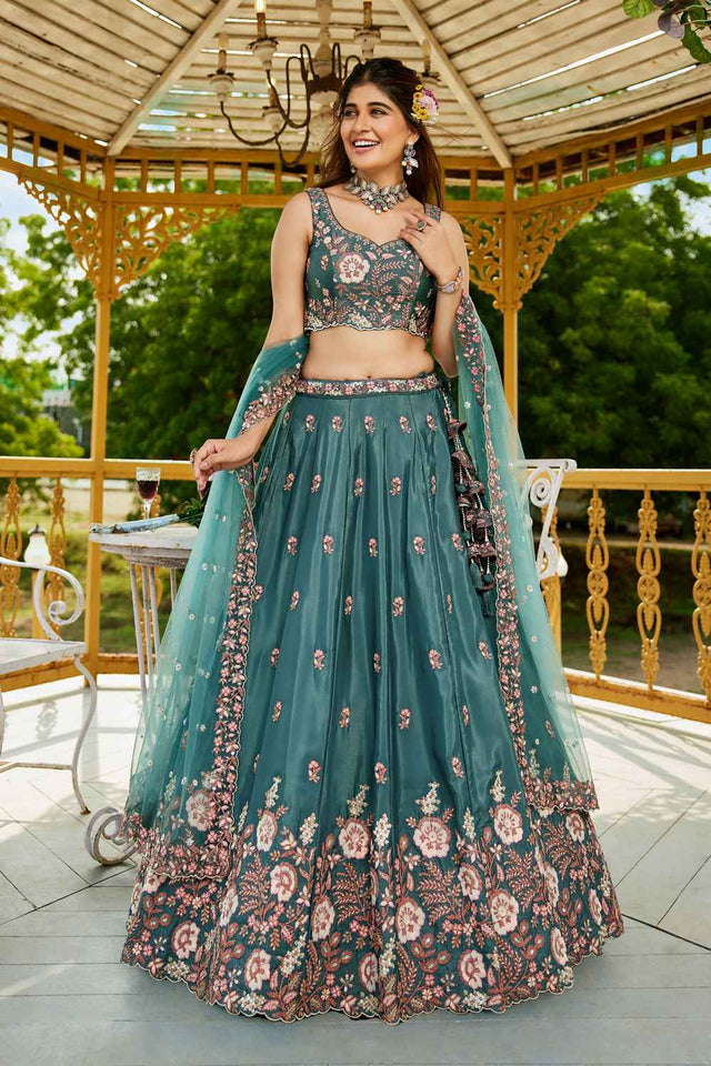Sea Green Sequin with Zari Work Satin Lehenga (ACZ7781)