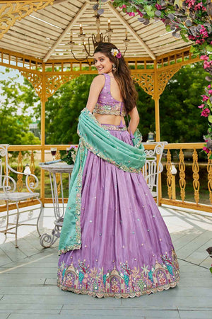 Lavender Sequin with Zari Work Satin Lehenga (ACZ7782)