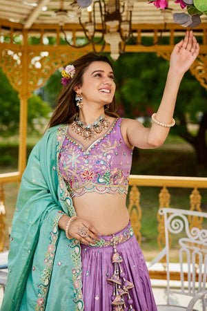 Lavender Sequin with Zari Work Satin Lehenga (ACZ7782)