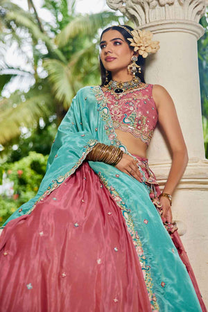 Pink Sequin with Zari Work Satin Lehenga