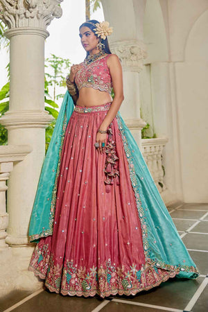 Pink Sequin with Zari Work Satin Lehenga