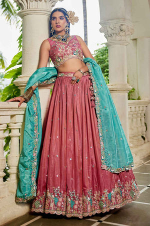 Pink Sequin with Zari Work Satin Lehenga