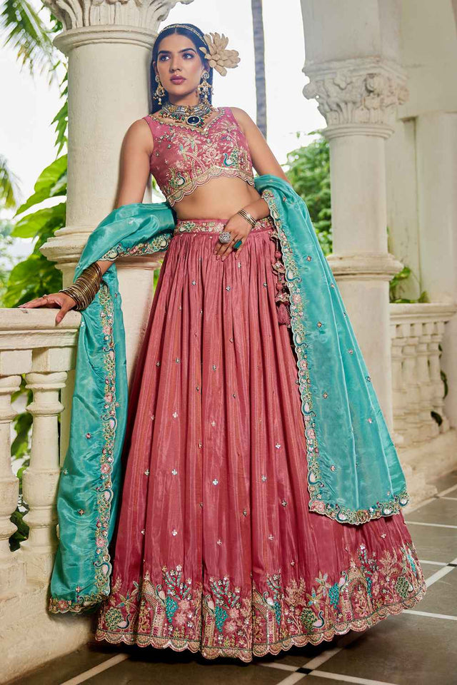 Pink Sequin with Zari Work Satin Lehenga