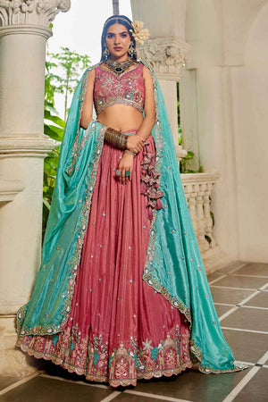 Pink Sequin with Zari Work Satin Lehenga
