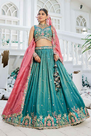 Sea Green Sequin with Zari Work Satin Lehenga (ACZ7784)