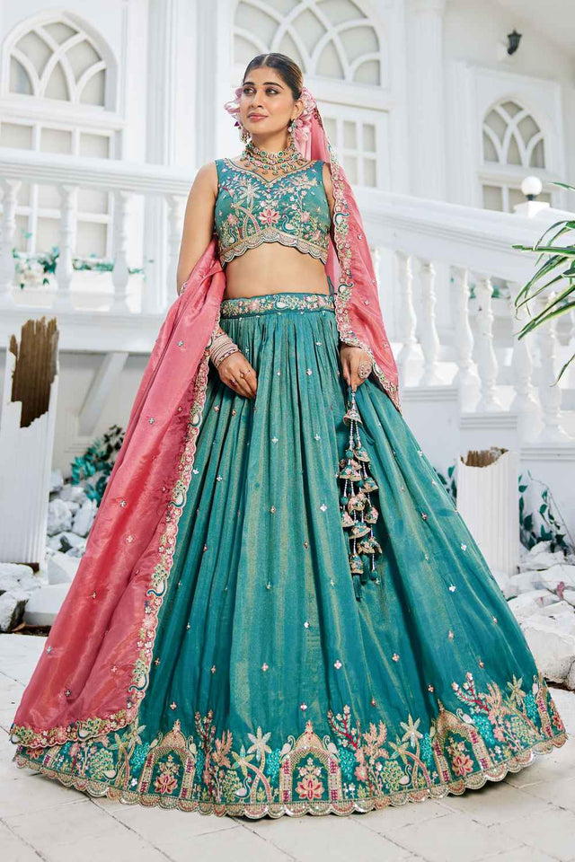 Sea Green Sequin with Zari Work Satin Lehenga (ACZ7784)