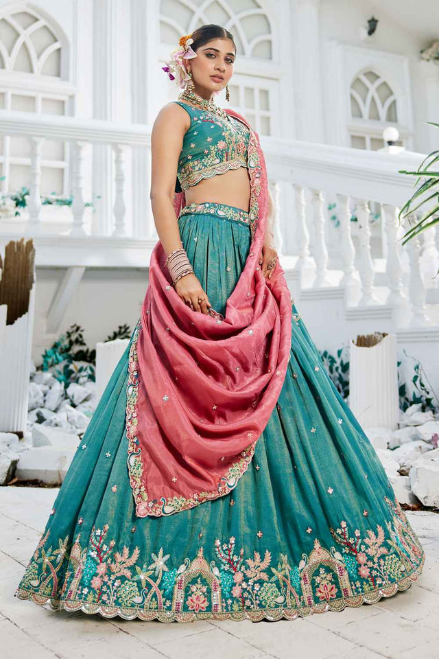 Sea Green Sequin with Zari Work Satin Lehenga (ACZ7784)