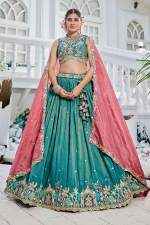 Sea Green Sequin with Zari Work Satin Lehenga (ACZ7784)